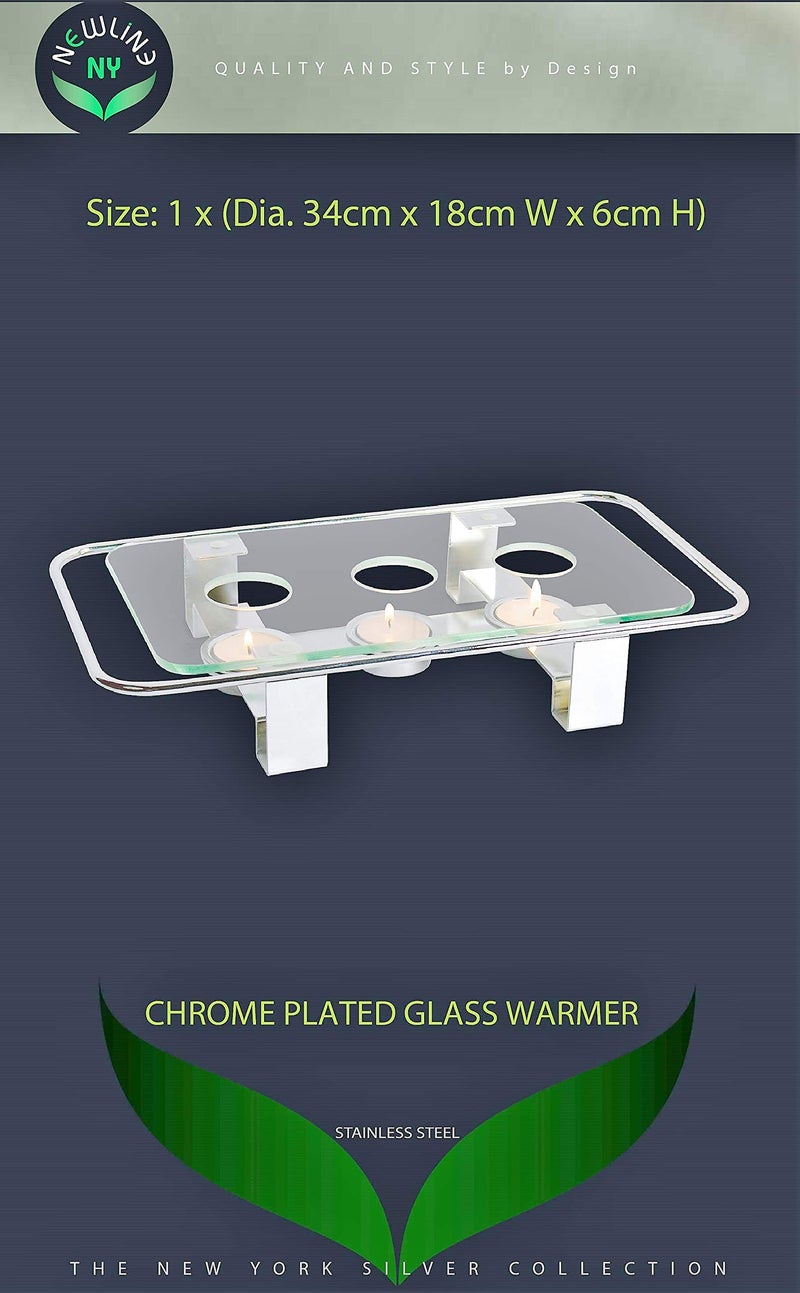NEWLINE NY NewlineNY Chrome Plated Glass Dish Warmer  Rectangular Glass-Top 3 Holes Tea Light Votive Candle Gourmet Food Warmer - Image 5